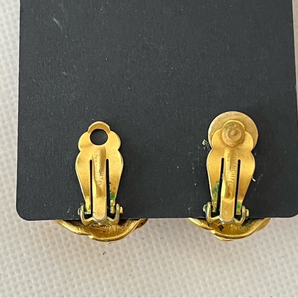 Vintage Givenchy Gold Tone Rose Flower Clip On Earrings - Picture 2 of 7